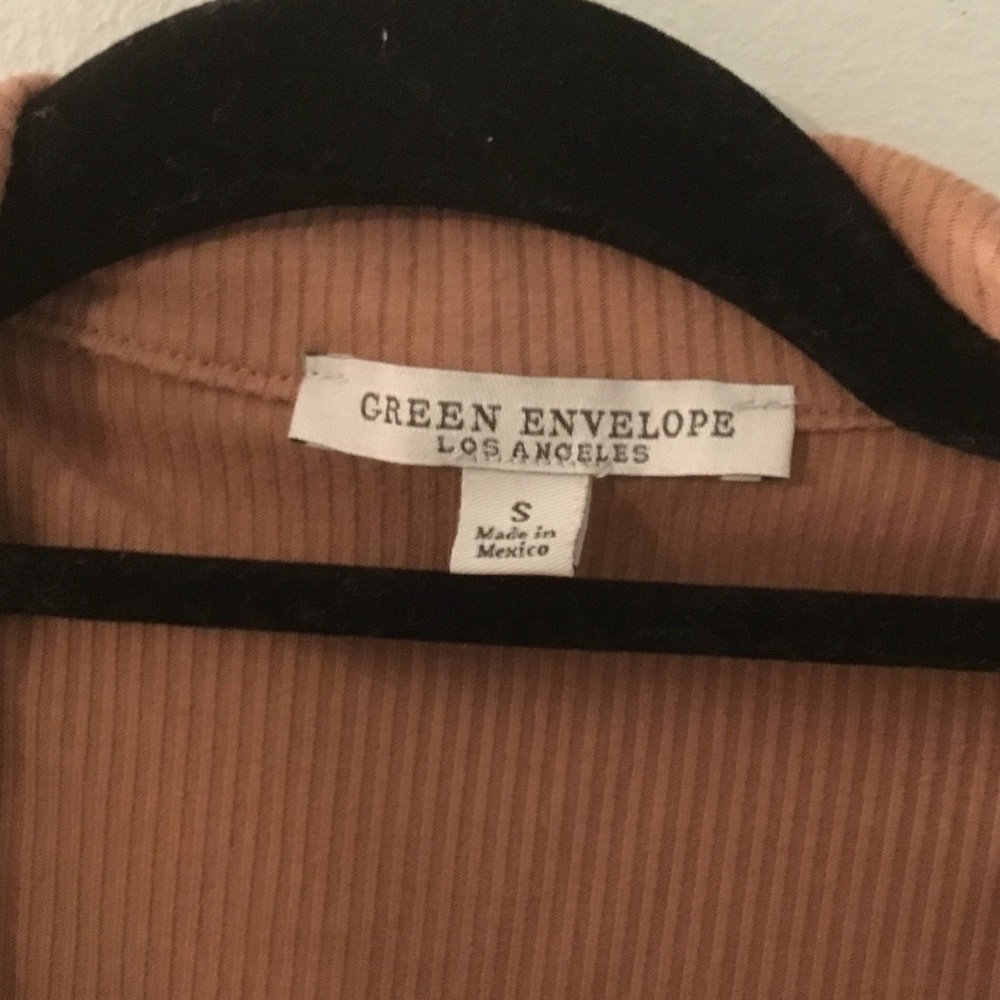 Green Envelope Ribbed Button-Up Top - Warm Tan - Picture 2 of 5